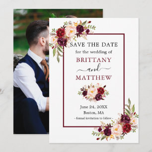 Modernes, elegantes Foto aus Burgundy-Rahmen Save The Date