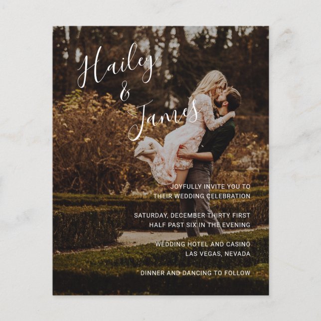 Modernes elegantes Foto-Budget Einladung zur Hochz Flyer (Vorne)