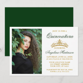 Modernes, elegantes Foto der Goldkrone Green Quinc Einladung
