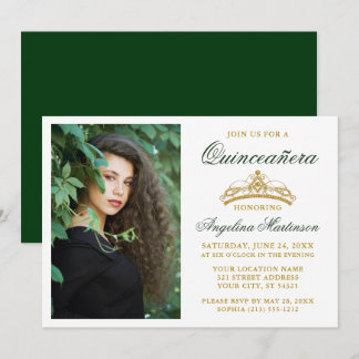 Modernes, elegantes Foto der Goldkrone Green Quinc Einladung