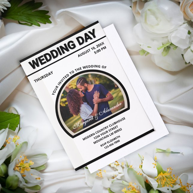 Modernes elegantes Foto Einfache Hochzeit Schwarz- (Modern Elegant Photo Simple Wedding Black White Vellum Invitation is  great to send to wedding guest)