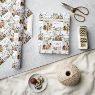 Modernes, elegantes Foto für Familien frohe Weihna Geschenkpapier