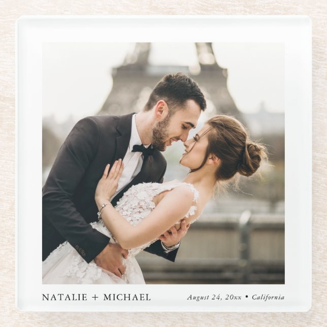 Modernes, elegantes Foto für Hochzeiten Glasuntersetzer (Vorderseite)