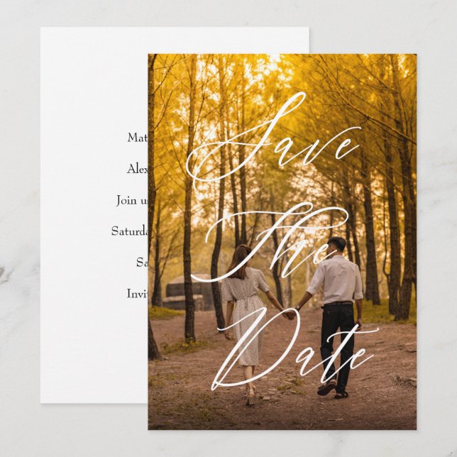 Modernes, elegantes Foto für Minimalistische Skrip Save The Date (Vorne/Hinten)