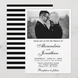 Modernes elegantes Foto Hochzeit BxW gestreift Einladung