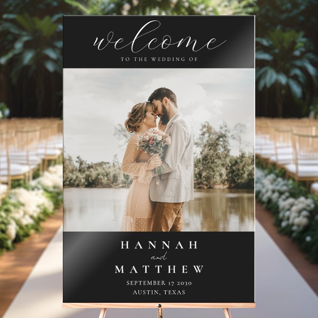 Modernes elegantes Foto Hochzeit Willkommen Acrylschild (Von Creator hochgeladen)