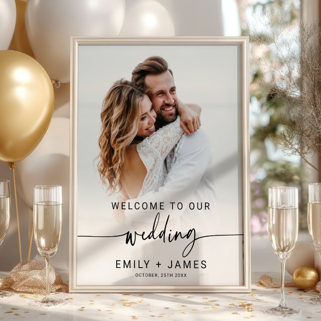Modernes elegantes Foto Hochzeit Willkommen Poster (Modern Elegant Photo Wedding Welcome Poster)