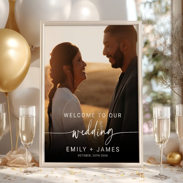 Modernes elegantes Foto Hochzeit Willkommen Poster (Modern Elegant Photo Wedding Welcome Poster)