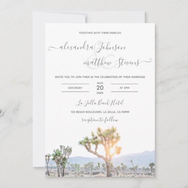 Modernes elegantes Foto Joshua Tree Boho Wedding Einladung (Vorderseite)