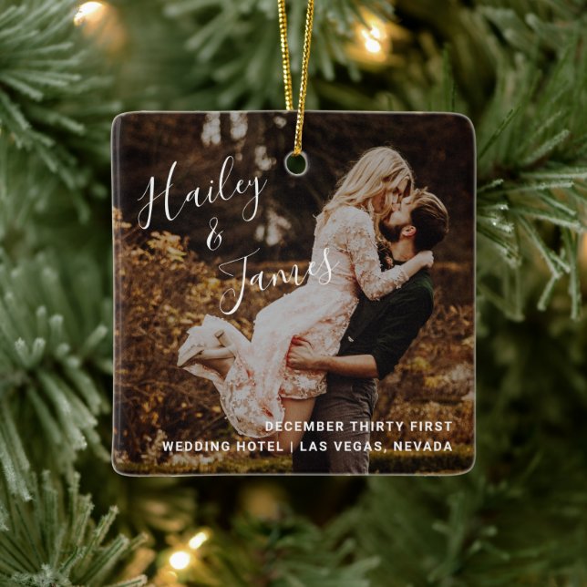 Modernes elegantes Foto Neu-Weihnachten Keramikornament (Baum)