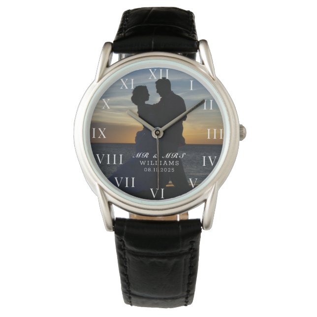Modernes elegantes Foto New Wed Wedding Armbanduhr (Vorderseite)