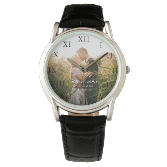 Modernes elegantes Foto New Wed Wedding Armbanduhr (Vorderseite)