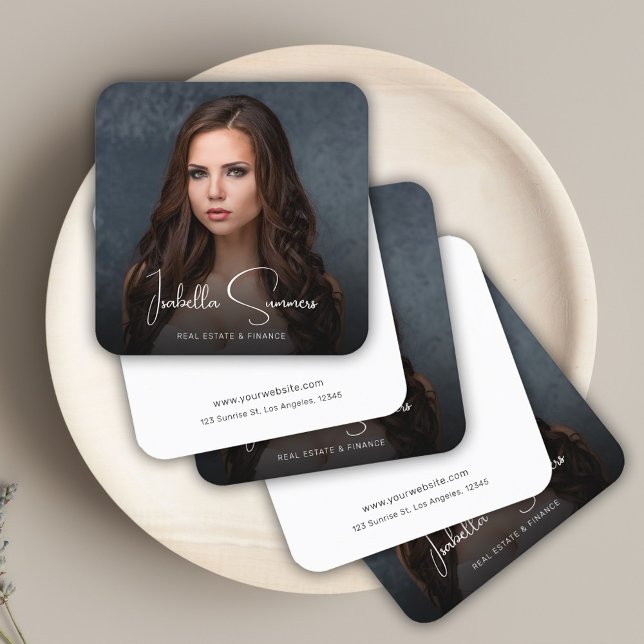 Modernes elegantes Foto Realtor Finance Beruflich Quadratische Visitenkarte (Modern Elegant Photo Realtor Finance Professional Square Business Card)
