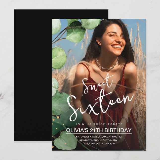 Modernes elegantes Foto Rustikales Sweet 16 Geburt Einladung (Vorne/Hinten)