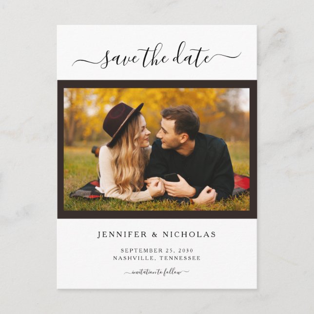 Modernes elegantes Foto Save the Date Ankündigungspostkarte (Vorderseite)