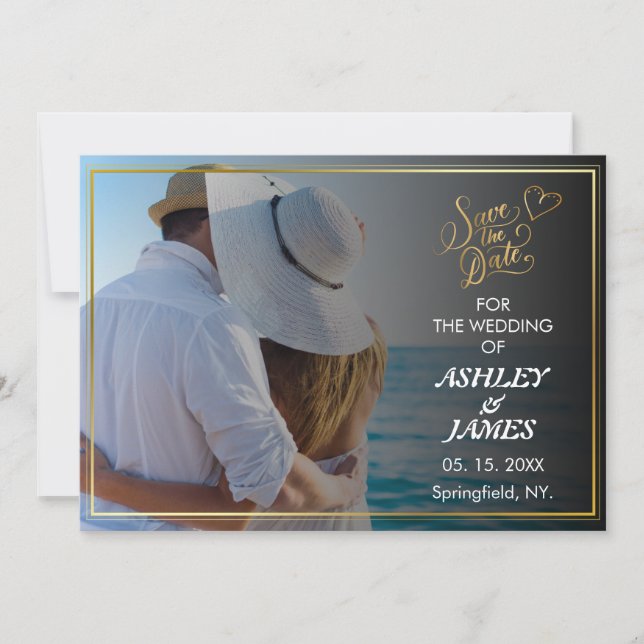 Modernes elegantes Foto Save the Date Gold Script Einladung (Vorderseite)