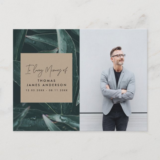 Modernes, elegantes Foto zur Erinnerung an Trauer Postkarte (Vorderseite)