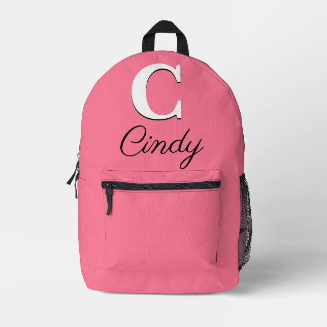 Modernes, elegantes französisches Rosa Monogramm Bedruckter Rucksack (Vorderseite)