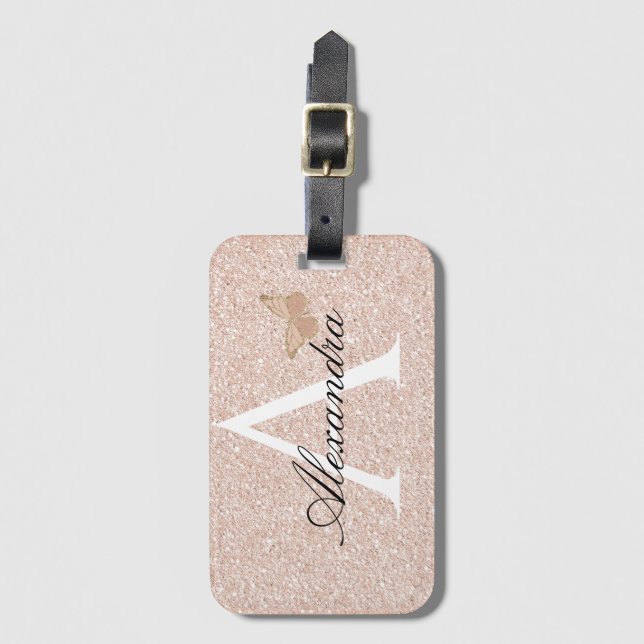Modernes elegantes Girly Blush Pink Travel Monogra Gepäckanhänger (Vorderseite Vertikal)