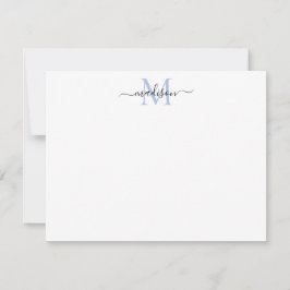 Modernes elegantes Girly Script Dusty Blue Monogra Mitteilungskarte