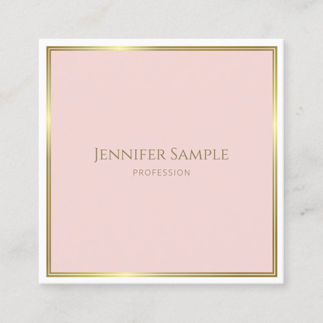 Modernes elegantes Gold Blush Pink White Template  Quadratische Visitenkarte (Vorderseite)