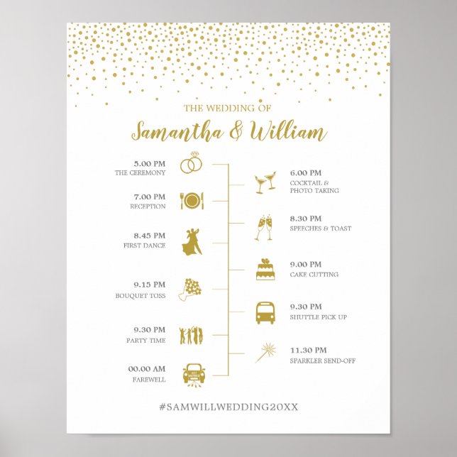 Modernes elegantes Gold Confetti Wedding Timeline- Poster (Vorne)