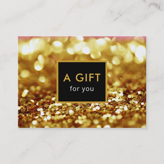 Modernes, elegantes Gold-Glitzer-Geschenkgutschein Rabattkarte (Vorderseite)