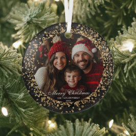 Modernes elegantes Gold Glitzer Weihnachtsfamilie  Ornament Aus Glas