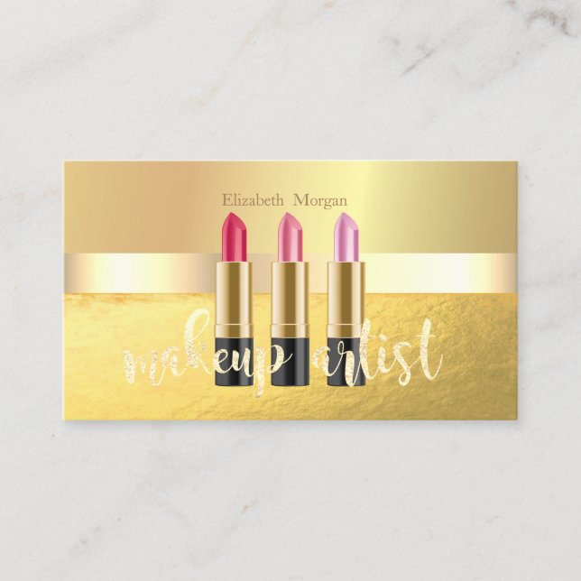 Modernes elegantes Gold, Lipstick, Makeup Artist Visitenkarte (Vorderseite)