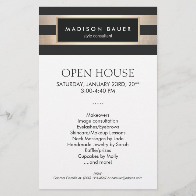 Modernes Elegantes Gold Streifen Friseur Salon und Flyer (Vorne)