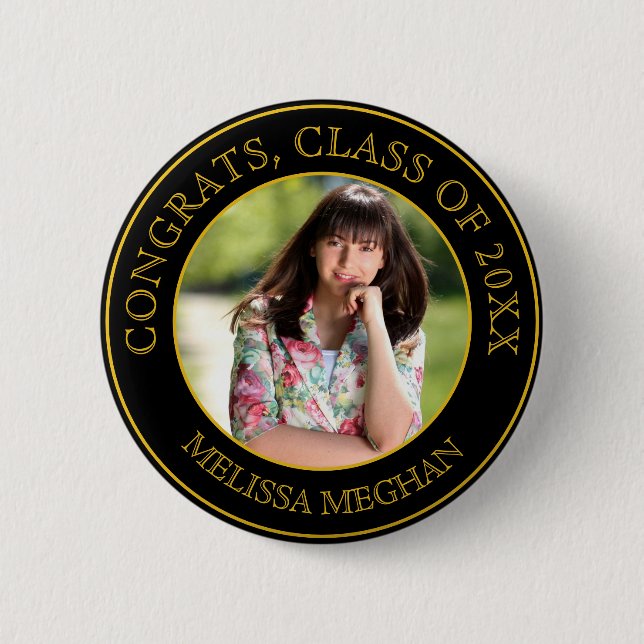 Modernes, elegantes Gold Typografy Graduate Foto G Button (Vorderseite)