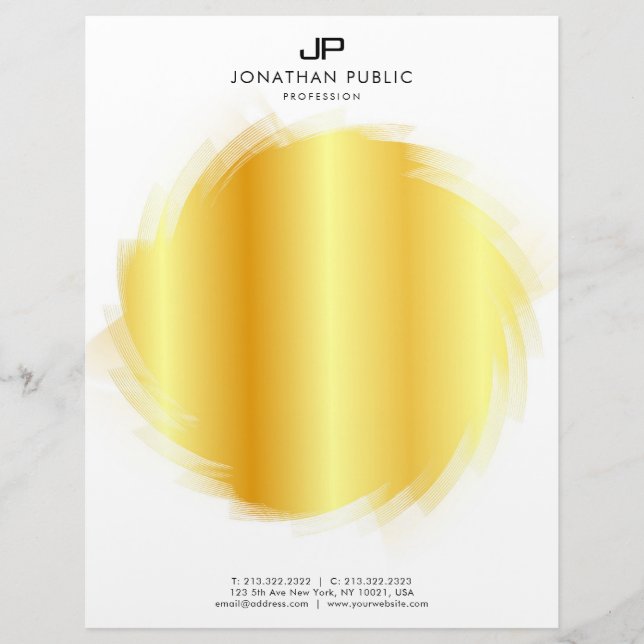 Modernes, elegantes Gold und Weiß Mit Monogramm Briefbogen (Vorderseite)