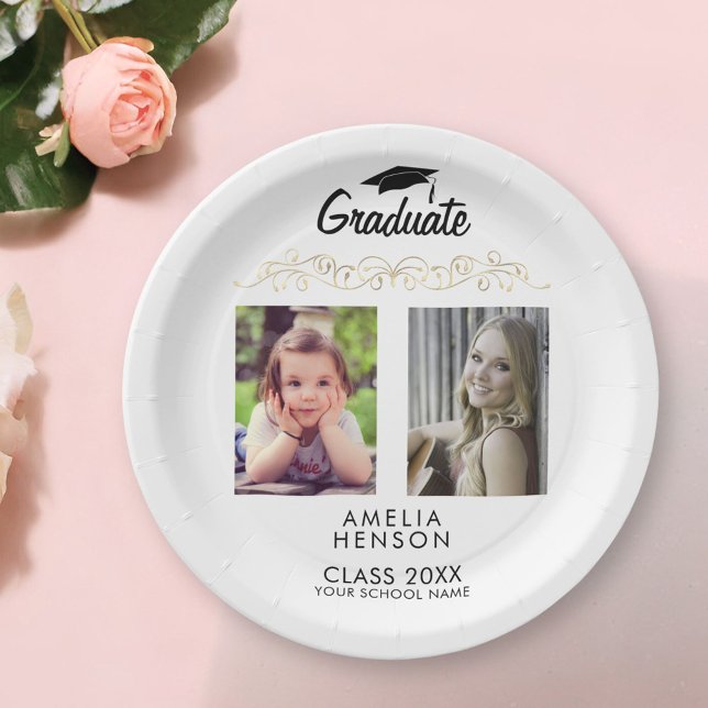 Modernes Elegantes Goldenes Ornament 2 Foto Abschl Pappteller (Von Creator hochgeladen)