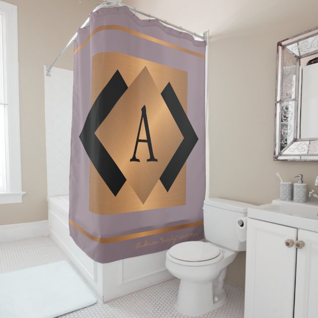 Modernes, elegantes, goldfarbenes mit Monogramm Sc Duschvorhang (Beispiel)