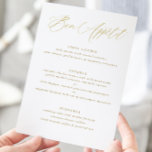 Modernes, elegantes Goldkalligrafisches Hochzeitsm Menükarte<br><div class="desc">Modernes und elegantes GoldWedding Menu: Dieses romantische Hochzeitsmenü besticht durch elegante Kalligraphie und einfache Linien.</div>