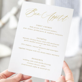 Modernes, elegantes Goldkalligrafisches Hochzeitsm Menükarte