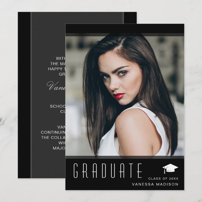 Modernes, elegantes Graduate Stilvolles Foto Ankündigung (Vorne/Hinten)