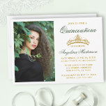 Modernes, elegantes Green Gold Crown Foto Quincean Einladung<br><div class="desc">Moderne elegante Quinceanera Einladung mit Goldkrone und Foto - Grün</div>