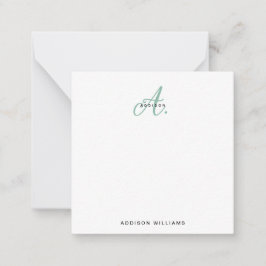 Modernes, elegantes Green Script Monogram Mitteilungskarte
