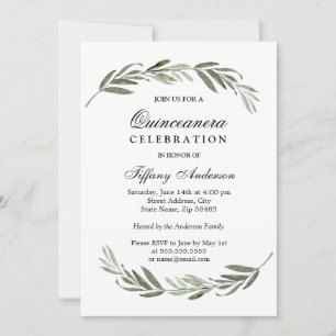 Modernes elegantes grünes Leaf Quinceanera laden e Einladung