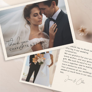 Modernes, elegantes, handschriftlich 2 Fotos Dankeskarte