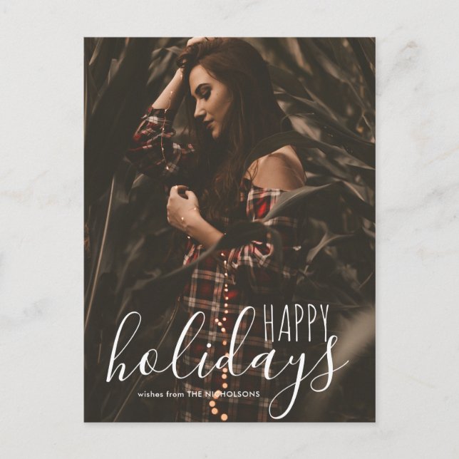Modernes elegantes Happy Holidays Script-Foto Postkarte (Vorderseite)