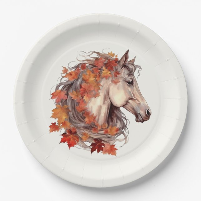 Modernes Elegantes Herbst Pferd Erntedank Pappteller (Vorderseite)