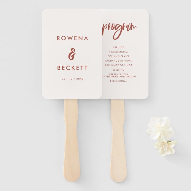 Modernes, elegantes Hochzeitsprogramm in Schneepin Fächer (Vorne und Hinten)