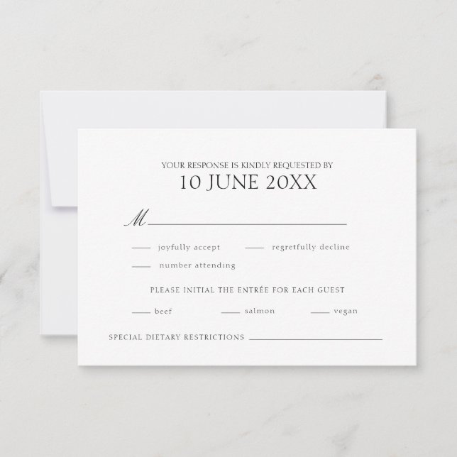 Modernes elegantes Hochzeitssemble RSVP Karte (Vorderseite)
