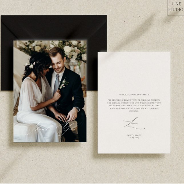 Modernes elegantes Hochzeitsstift Foto Danke Karte (simple photo wedding thank you cad, moden elegant calligaphy wedding photo, simple moden)