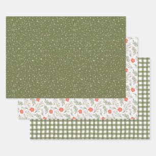 Modernes Elegantes Holiday Olive Green & Red Gift Geschenkpapier Set