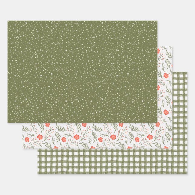Modernes Elegantes Holiday Olive Green & Red Gift Geschenkpapier Set (Set)