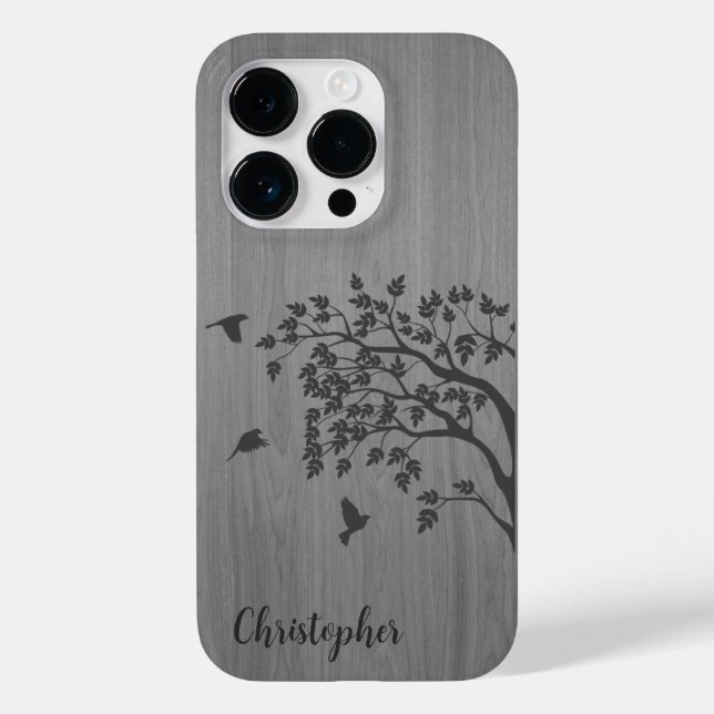 Modernes, elegantes Holz - Baum und Krähe - Holz Case-Mate iPhone 14 Pro Hülle (Rückseite)
