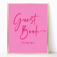 Modernes Elegantes Hot Pink Gästebuch-Party-Zeiche